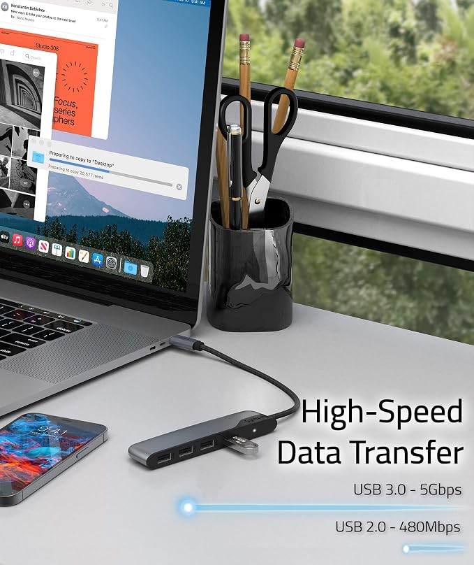 Syntech USB C to USB Hub 4 Ports, 2ft Type C to USB 3.0 Hub with A USB C to USB Adapter USB 2.0, Thunderbolt 3 to USB Hub, Compatible with iPhone 17/16/15 Pro Max, iPad mini 6, MacBook Pro/Air/Neo