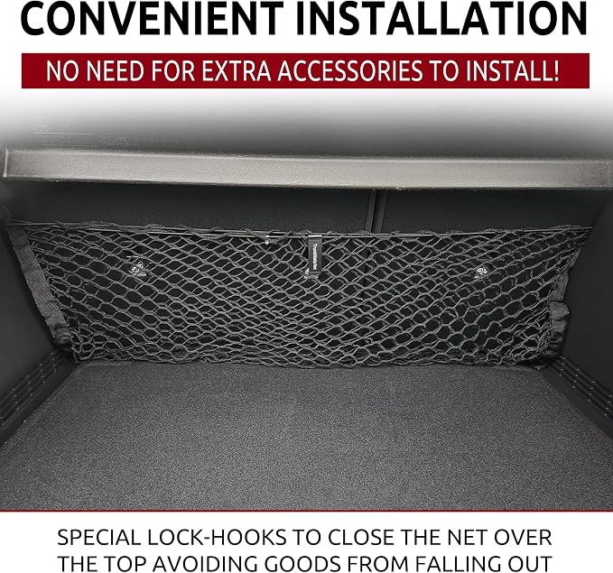 Envelope Style Automotive Elastic Trunk Mesh Cargo Net for Hyundai Kona Hybrid 2018-2026 - Premium Trunk Organizers and Storage - Luggage Net for Crossover - Best Car Organizer for Hyundai Kona EV