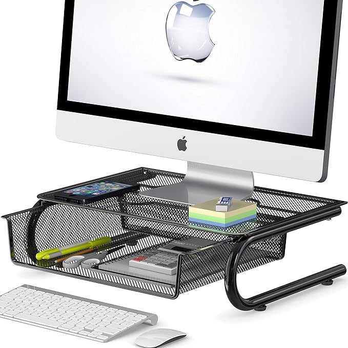 Simple Houseware Mesh Monitor Riser with Drawer, Black