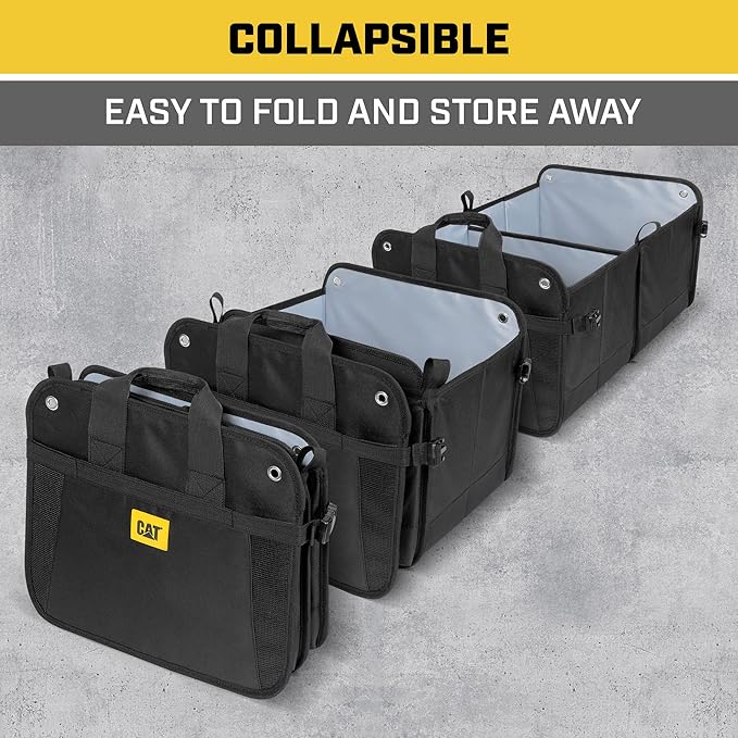 CAT® FlexTrunk Car Trunk Organizer Storage - Collapsible Dual-Compartment Automotive Adjustable Pockets Expandable Sturdy Multipurpose Folding Cargo Store for Auto Backseat, Black (CATO-201)