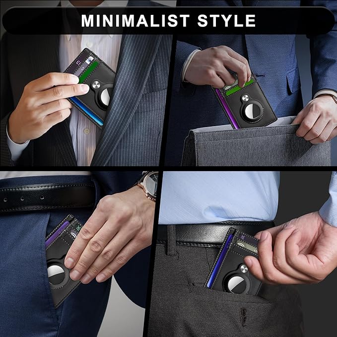 Hawanik Slim Minimalist Front Pocket Air Tag Wallet, RFID Blocking Card Holder Wallet with Airtag Holder