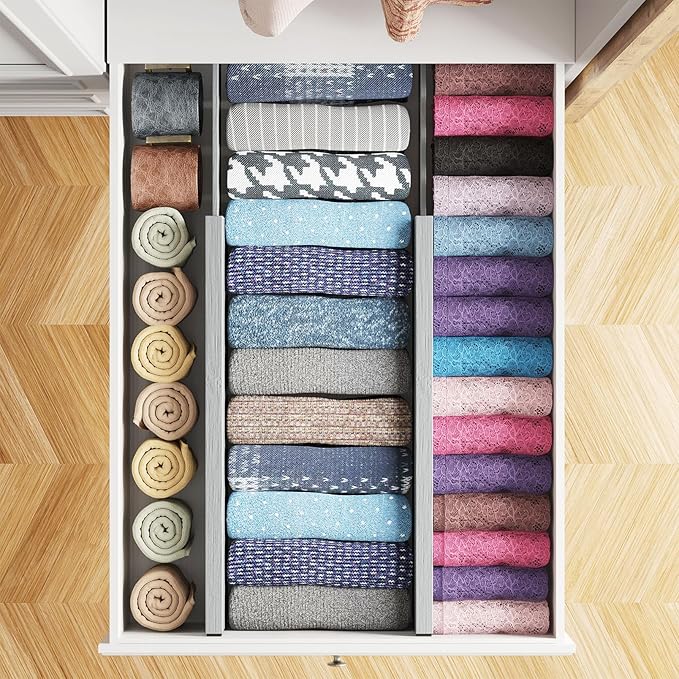 SpaceAid Bamboo 4 Pack Dresser Drawer Dividers, 4.65??High Adjustable 17??22??Drawer Organizers, Expandable Organization for Clothing, Clothes, Dressers, Gray