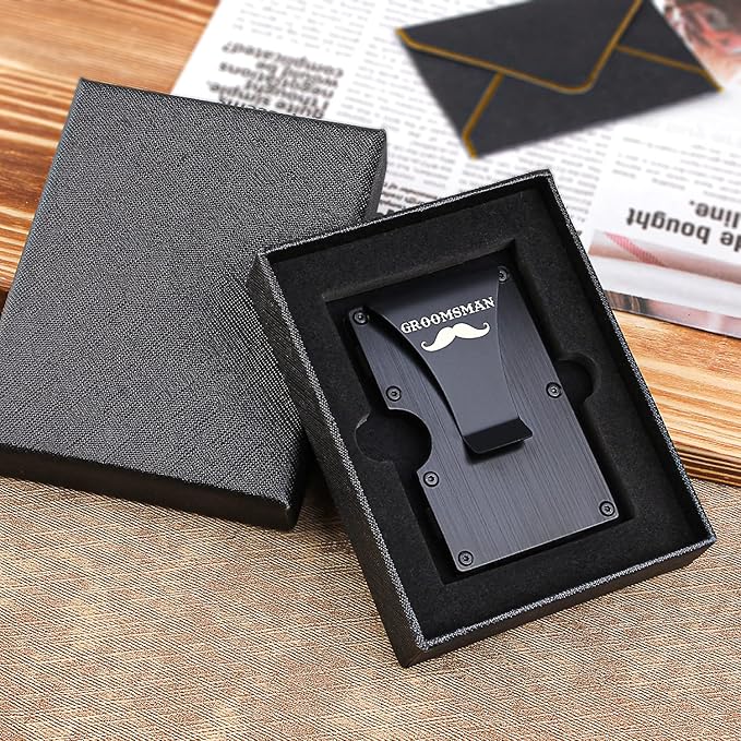 awofer Personalized Groomsmen Wallet Gifts Set Custom for Groomsmen Aluminum Metal Wallet with Money Clip Engraved Groomsmen Gifts Elegant Card Holder on Wedding