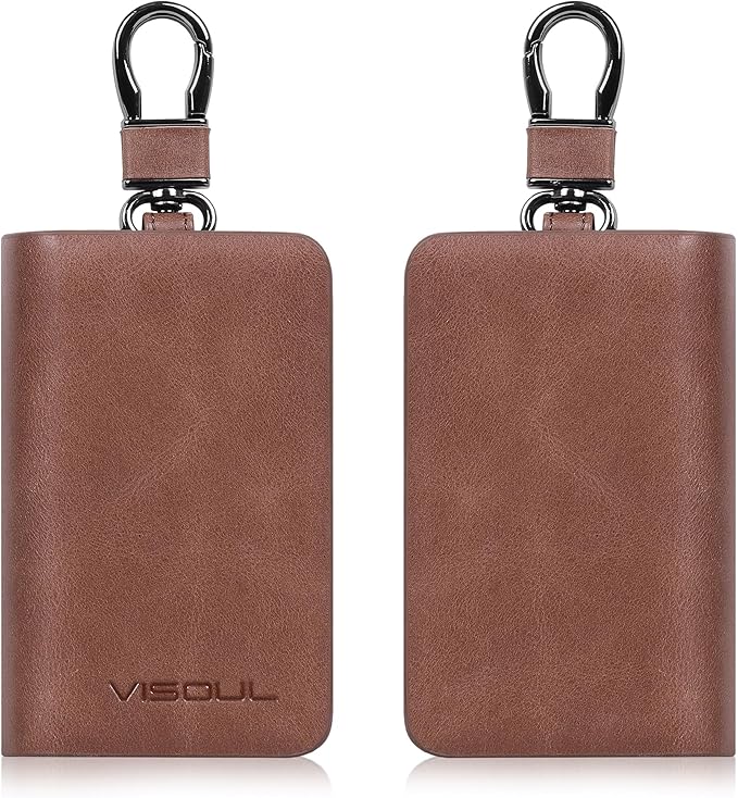 VISOUL Car Key Case Holder Double Zipper, Leather Car Smart Key Fob Case with Keychain for Men and Women