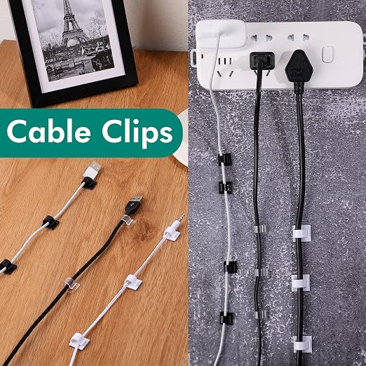 Namalu 60 Pieces Mini Cable Clips Hooks Christmas Light Clips Self Adhesive Light Hooks Cord Clips for Desk Outdoor String Lights(Small,Clear)