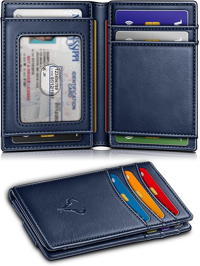 BULLIANT Magnetic Closure Slim Wallet-Genuine Leather Front Pocket Wallet for Men,RFID Blocking,Holds 12 Cards and Money Clip