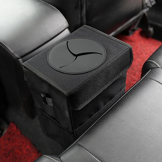 AOKJOY Car Garbage can with lid Leak Proof Vehicle Trash Can 3 Storage Pockets Hanging Waterproof car Trash Bag for SUV Black