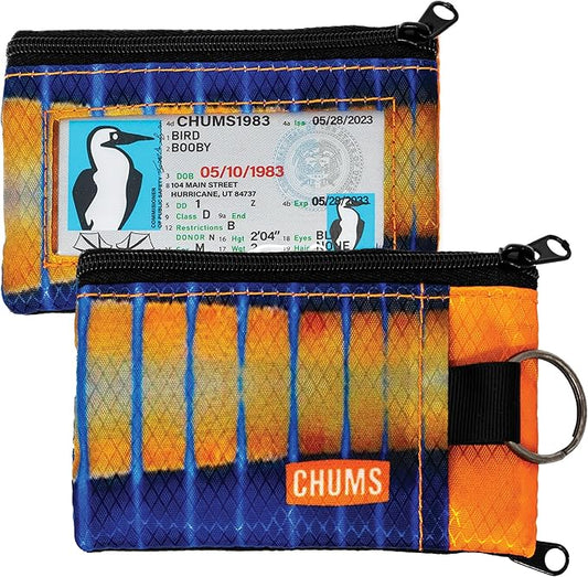 Chums Surfshorts Wallet - Lightweight Slim Wallet with RFID Blocking Card & Clear ID Window - Zippered, Water Resistant w/Key Ring