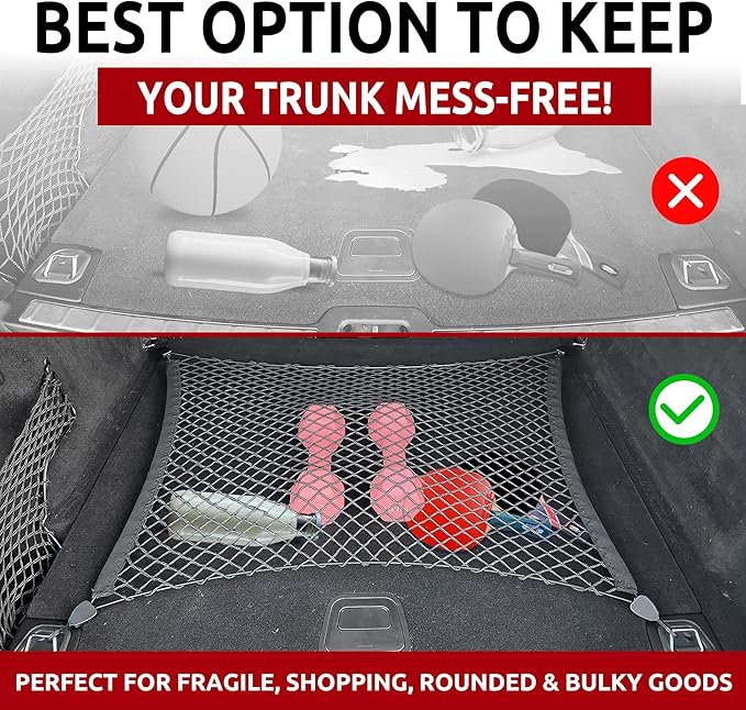 Floor Style Automotive Elastic Trunk Mesh Cargo Net for Volvo XC60 2017-2025 - Premium Trunk Organizer and Storage - Luggage Net for Crossover- Best Car Organizer for Volvo XC 60