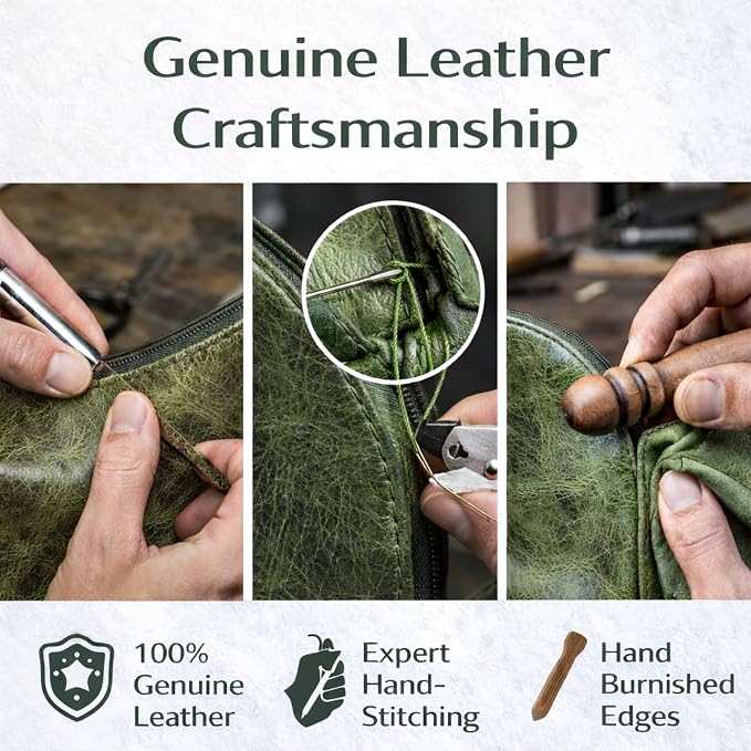 Genuine Leather Toiletry Bag for Men & Women, Leather Makeup Bag, Travel Dopp Kit Organizer with YKK Zipper, Handmade Cosmetics Case for Toiletries & Makeup (9 x 6 x 4 Inch)  Forest Green