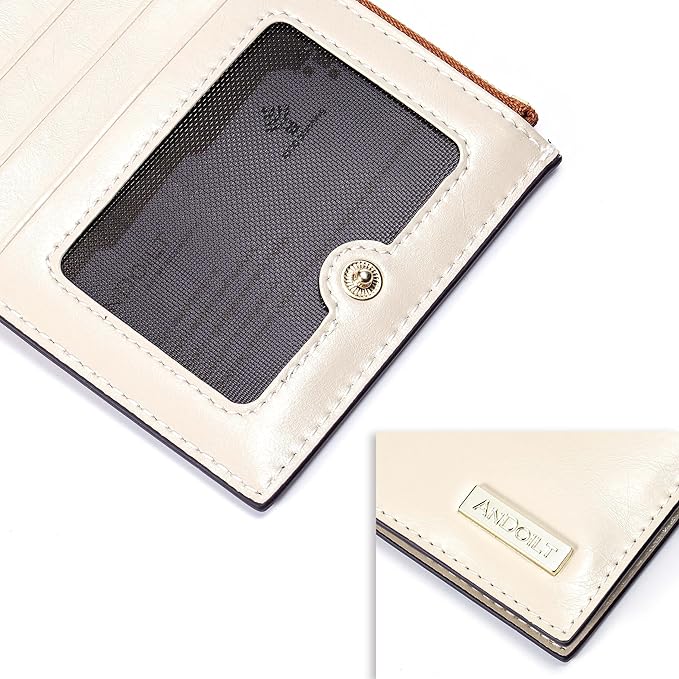 ANDOILT Women's Genuine Leather Wallet RFID Blocking Credit Card Holder Zipper Purse Cell Phone Handbag