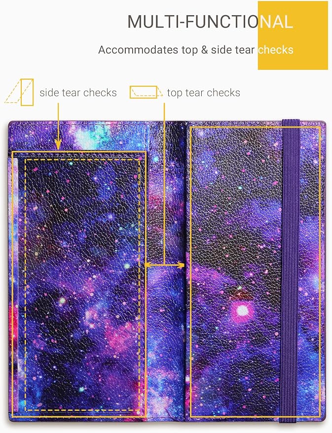 Zreal Checkbook Cover for Men & Women, Premium Vegan Leather Checkbook Holder for Top & Side Tear Duplicate Checks with RFID Blocking (Starry)