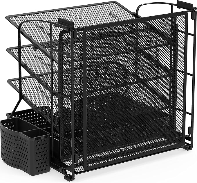 Simple Houseware Desktop Document Tray Organizer with Sliding Drawer/Caddy/Hanging File Section, Black