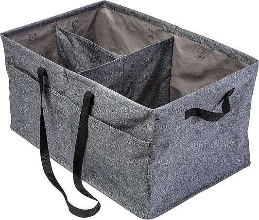 Honey-Can-Do Heavy Duty Large Collapsible Trunk Organizer with 3 Dividers, Exterior Pockets & Carrying Handles | Cargo Storage Bin for SUV, Truck, Groceries & Tools