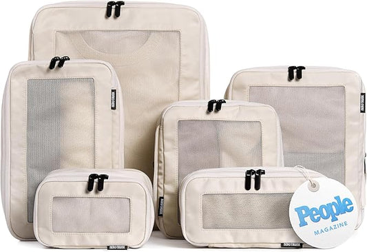 Aerotrunk Compression Packing Cubes for Travel - Luggage Organizer Bags - Double Zipper Packing Cubes for Suitcases (6-Pack, Beige)