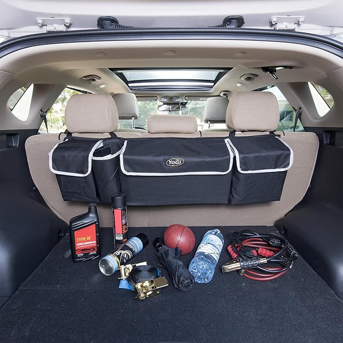 YoGi Prime Trunk Organizer for Suv | Hanging Trunk Organizer, Cars Trunk Organizers | Waterproof, 4 Pocket Backseat Storage Solution | Easy Install, Durable and Versatile