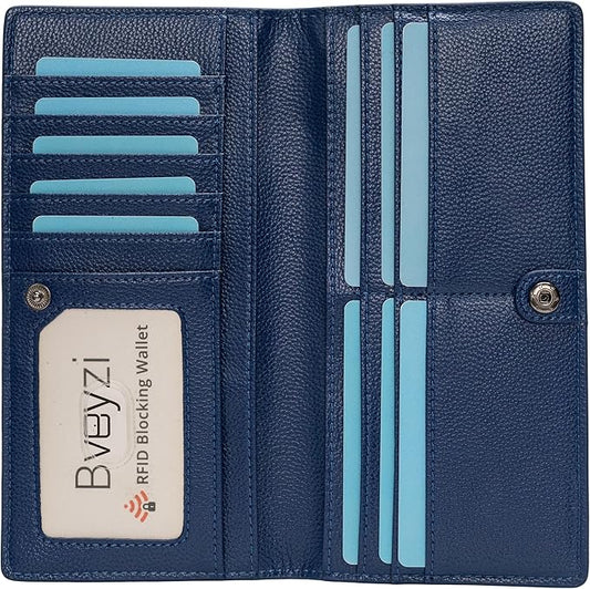 Bveyzi Ultra Slim Thin Leather RFID Blocking Credit Card Holder Bifold Clutch Wallets for Women
