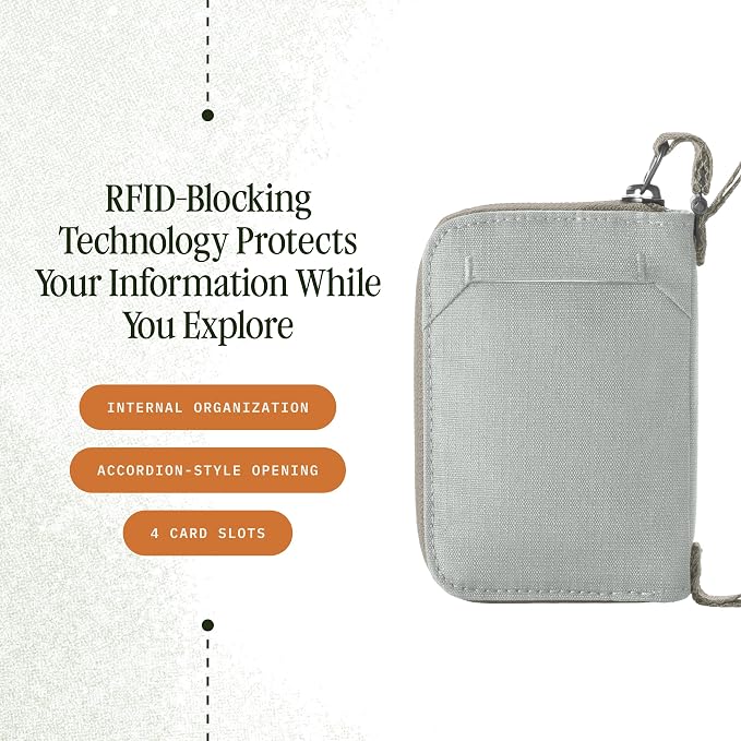 Eagle Creek Stash RFID Wallet – Slim Travel Wallet with RFID Blocking – Secure Passport, Cards & Cash – Lightweight, Water-Resistant Nylon – Zipper Closure – Unisex Design - Storm Grey