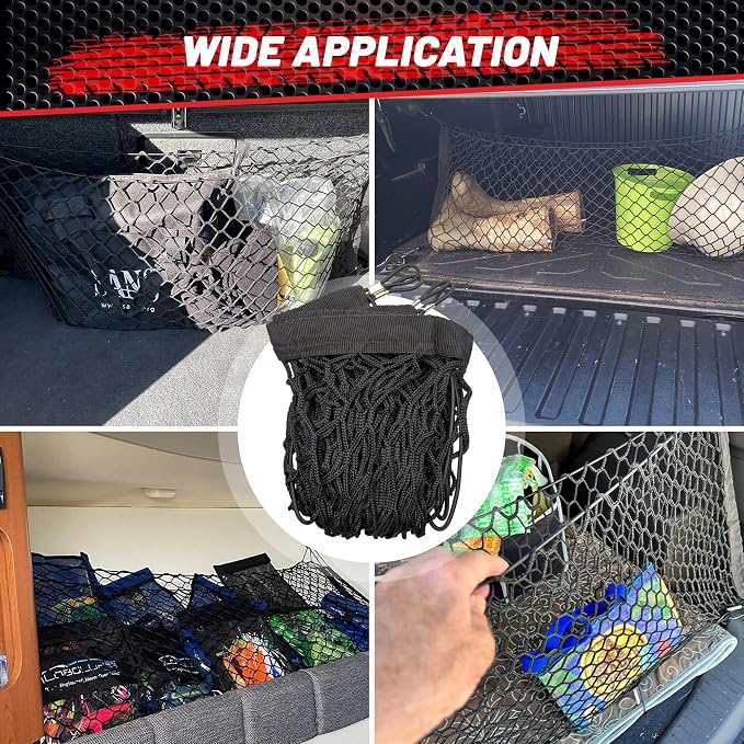 RED WOLF Truck Bed Cargo Net for Pickup Truck Bed Elastic Car Rear Trunk Cargo Storage Net 51''×18'' Envelope Style Mesh Cargo Net for GM Silverado Sierra,Ford F150