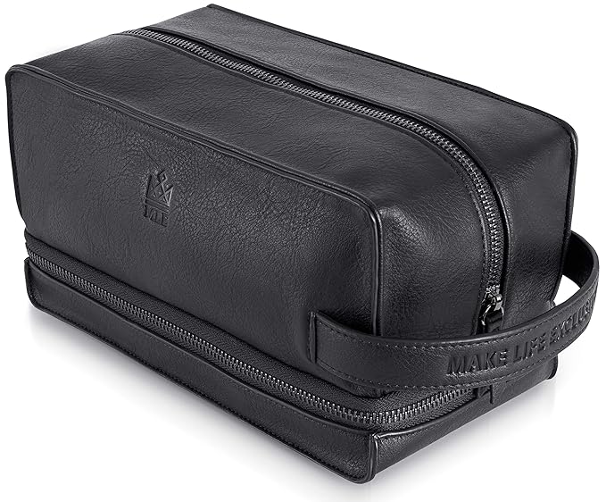 MAKE LIFE EXCLUSIVE Mens Leather Toiletry Bag – Travel Dopp Kit, Shaving Bag, Grooming & Hygiene Organizer, Leather Toiletry Bag for Men, Gift for Him
