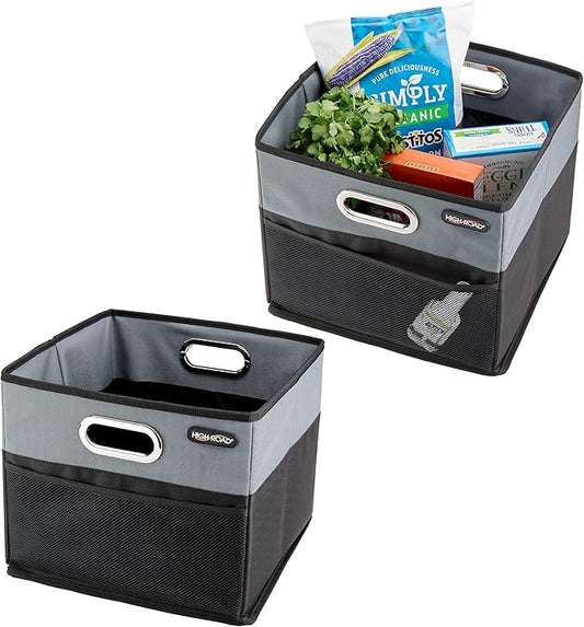 High Road CargoCube Car Storage Bin - Leakproof Car Trunk Storage Organizer with Metal Handles and Front Mesh Pocket (Square)