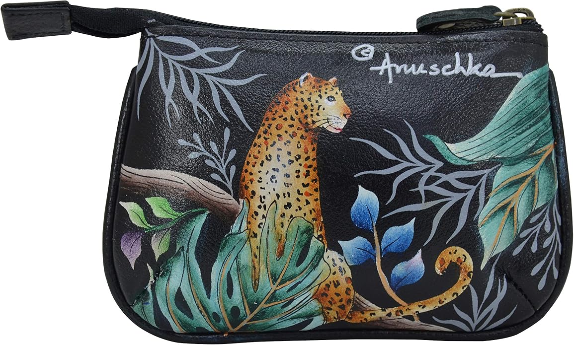 Anuschka Women’s Hand-Painted Genuine Leather Medium Zip Pouch - Coin and Key Pouch - Zippered, 2 Key Fobs
