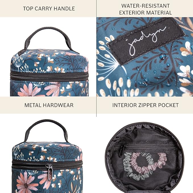 Jadyn Cosmetic Zip Makeup Bag, Travel Cosmetic Pouch for Toiletries, Make Up, and Accessories, Water Resistant Travel Makeup Bags for Women, Designs (Navy Floral)