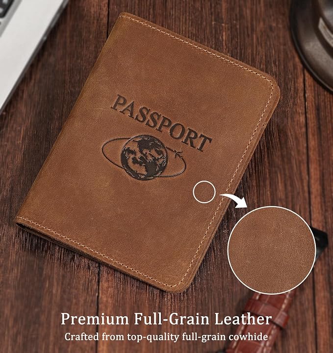 Slim Full-Grain Leather Passport Holder for Travel Women and Men | Passport Wallet for Men & Women, Lightweight Travel Passport Wallet with Card Slots & Gift Box 5.5″ × 4.1″ (Brown)