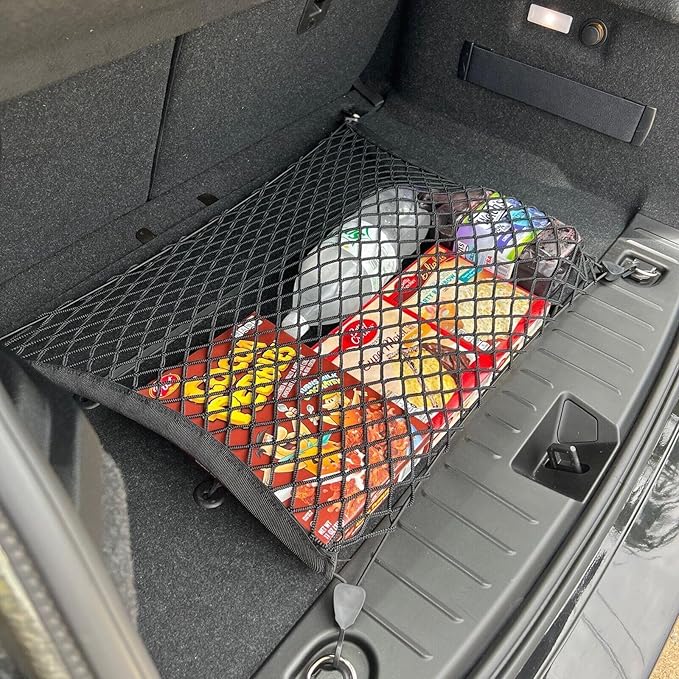 Rear Trunk Organizer Cargo Net for BMW i3 2014-2021 - Floor Style Cargo Net for Hatchback - Premium Mesh Elastic Car Trunk Organizer Vehicle Carrier Storage - Compatible with BMW i3