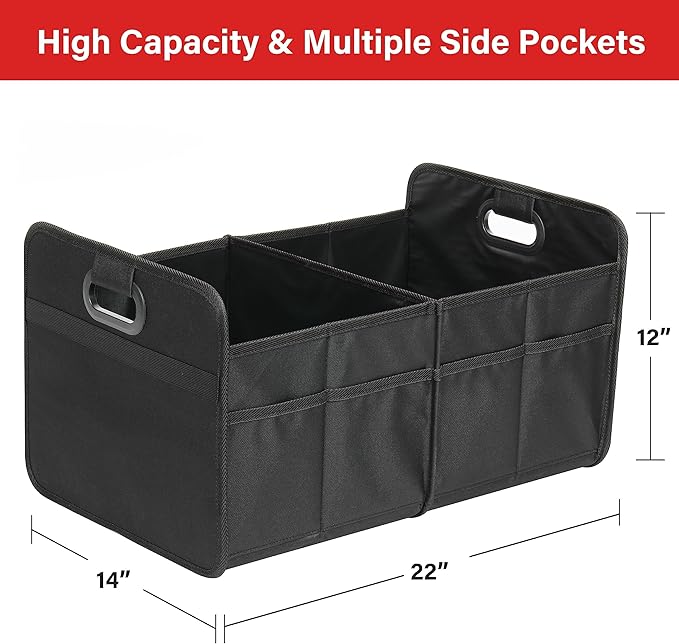Simple Deluxe Car Trunk Organizer, 2 Compartments Suv Trunk Storage Organizer with Large Capacity Waterproof Collapsible Anti-slip Design, for Car Suv/Jeep/Sedan, Standard Size, Black, 2 Pack