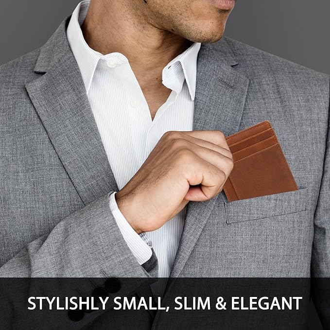 Ultra Slim Leather Wallet Just 0.12 Thick, 6 Card Slots, RFID Blocking, Soft, Durable, Minimalist Genuine Leather, Credit Card Holder for Men & Women Great Gift