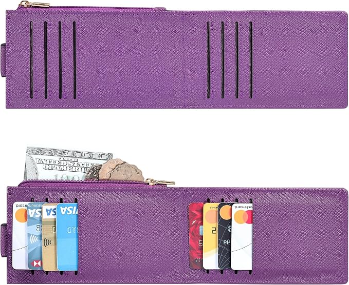 Chelmon Women's RFID Slim Card Holder Wallet: Thin Bifold with Multi-Card Case & Zipper Coin Pocket Purse (Deep Purple)
