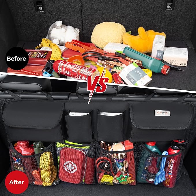 SURDOCA Car Trunk Organizer, LARGE CAPACITY(43 x 19 in) Car Storage Bag with 8 Pockets, 7X Upgraded Trunk Storage Organizer for Car, SUV, Truck, MPV