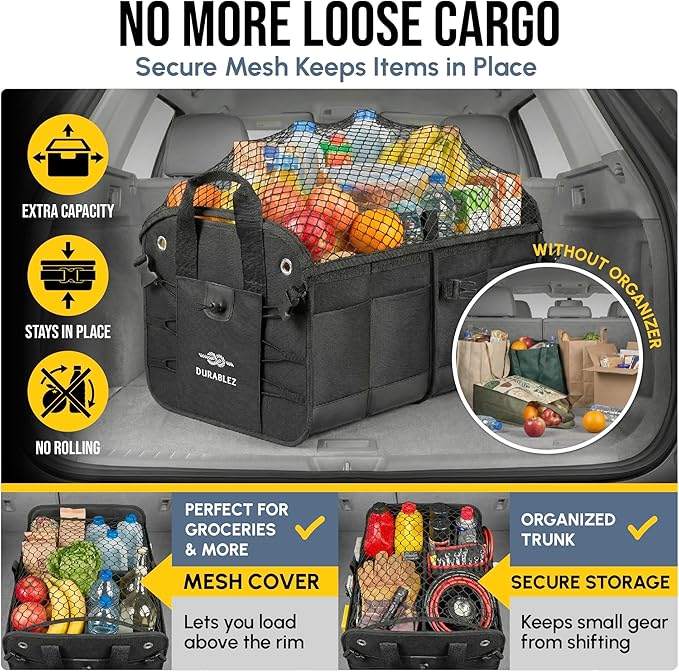 XL Modular Trunk Organizer System – 4 Section Extra Large Car Cargo Organizer for SUVs, Trucks & Cars – Foldable Multi-Compartment Storage, Heavy Duty 1680D Oxford – Black