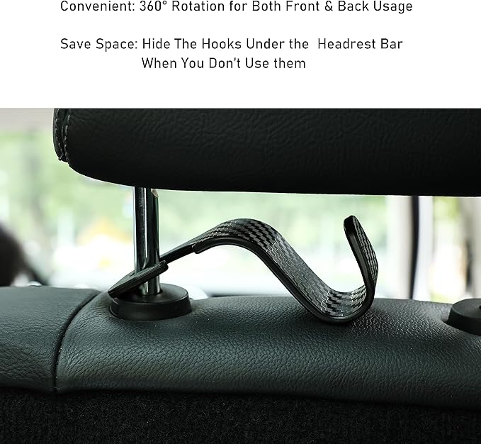 Car Seat Headrest Hook Universal Vehicle Seat Hook Hangers Interior Storage Organizer for Purse Handbag Coats Umbrellas Grocery Bags 4 Pack Black
