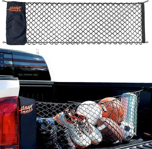 TacoNets Envelope Cargo Net for Toyota Tacoma - Fits 2005-Current - Patented Bed Rail Integration - Upgraded 5mm Bungee - Integrated Storage Bag - Heavy Duty Carabiners - Designed in USA