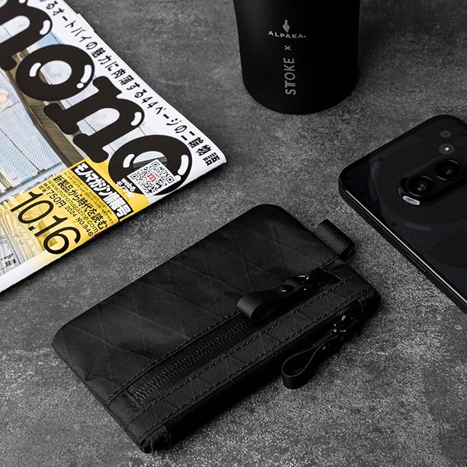 ALPAKA Zip Pouch Black X-Pac- RFID-Blocking Small Cash and Card Zip Wallet with Carbon Neutral, Weatherproof Fabrics, YKK Zipper, EDC Pouch for Men Travel