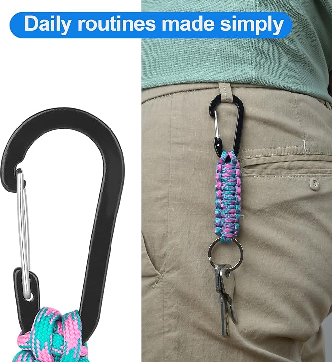2 Pieces Paracord Keychain with Carabiner,Lanyard Clip for Keys Water Bottle Holder Backpack