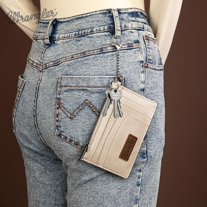 Montana West X Wrangler Small Credit Card Holder for Women Slim Card Holder Wallet Womens Ladies Female Wristlet Keychain Wallet