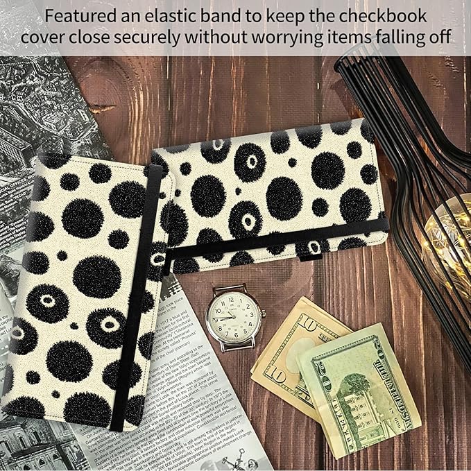 FUYOCWE Checkbook Covers for Personal Checkbook,RFID Blocking Leather Check Book Covers Wallet with Pen Holder & Card Slot for Women Men -Dalmatian Spot Pattern