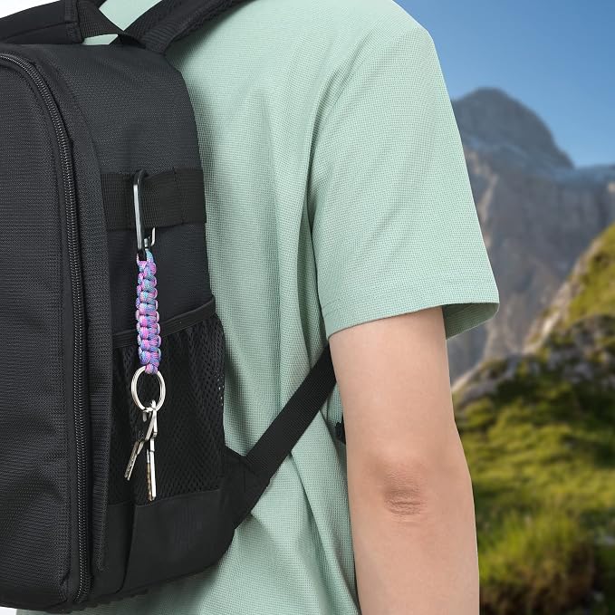 2 Pieces Paracord Keychain with Carabiner,Lanyard Clip for Keys Water Bottle Holder Backpack