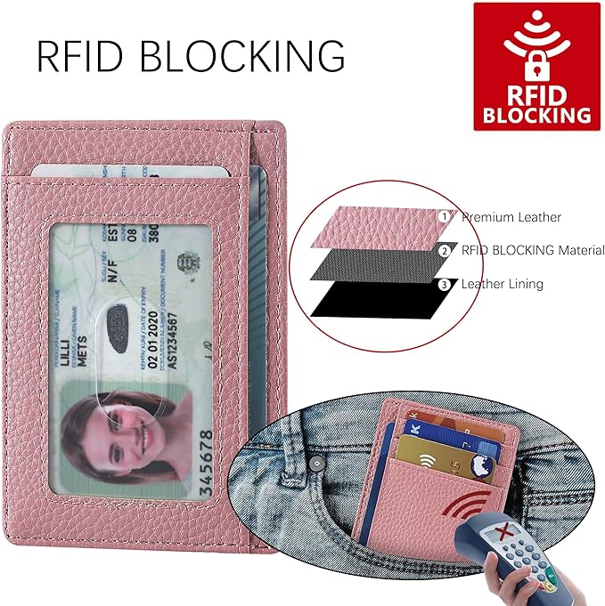 Travelambo Front Pocket Minimalist Leather Slim Wallet RFID Blocking Medium Size
