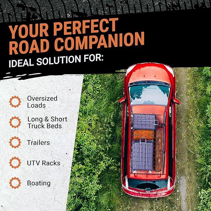 Truck Bed Cargo Net – 4 x 6 Foot, Heavy-Duty Elastic Mesh with 12 Black Clips and Storage Bag for Pickup for Cargo Netting, Securing Loads in Trailers, SUVs & Roof Racks