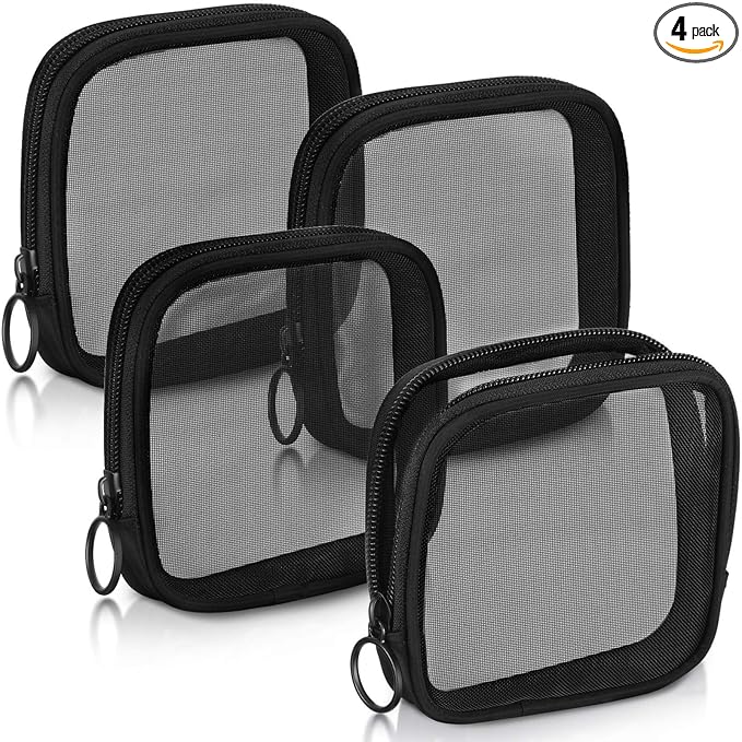 Weewooday 4 Pcs Mesh Makeup Bag Mesh Cosmetic Bag Travel Toiletry Pouch with Zipper Mini Makeup Cosmetic Purse for Daily Accessory(Small,Black)