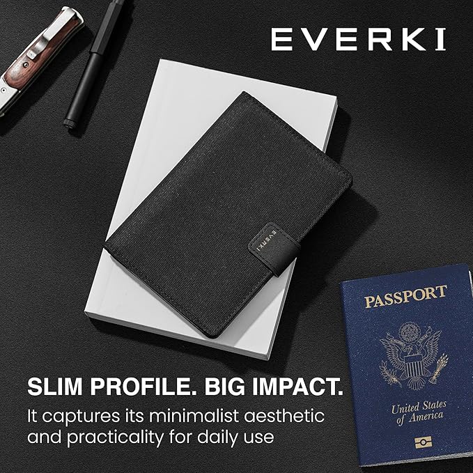 EVERKI RFID Passport Wallet - RFID Passport Holder for Travel, Slim RFID Blocking Pass Port Case Cover & Protector, Cute Pass Port Holder for Men & Women, Travel Essentials Gift for Travelers, Black