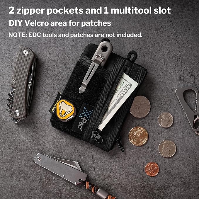VIPERADE VE18-S Small EDC Pouch, Mini EDC Pocket Organizer for Men, EDC Pocket Organizer, 3 Slots with 2 Zipper Pockets Multitool Pouch