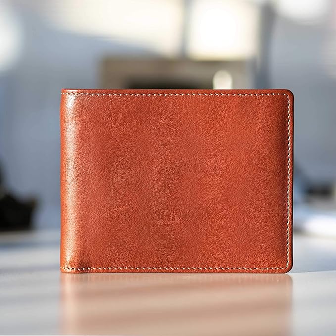 DiLoro Mens Wallet Full Grain Genuine Leather Slim Minimalist Front Pocket Bifold Soft Nappa RFID Protection (Tan)