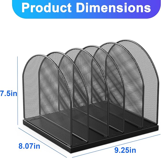 gianotter Desktop File Organizer, Desk Organizer with 5 Compartments, Paper Organizer for Desk, Workspace Organizers for Office Supplies (Black, Upright Style)
