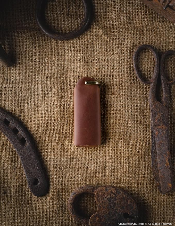 Crazy Horse Craft, Leather Key Holder, Keychain, Minimalist Keyring, Fob, EDC Organizer Cover Sleeve Finder Bag Tag Case
