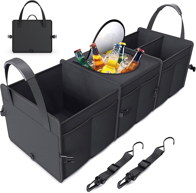 Trunk Organizer, 95L Capacity SUV Trunk Organizer with Cooler, 3 Compartments Heavy Duty Collapsible Car Storage Organizer for Truck, Van
